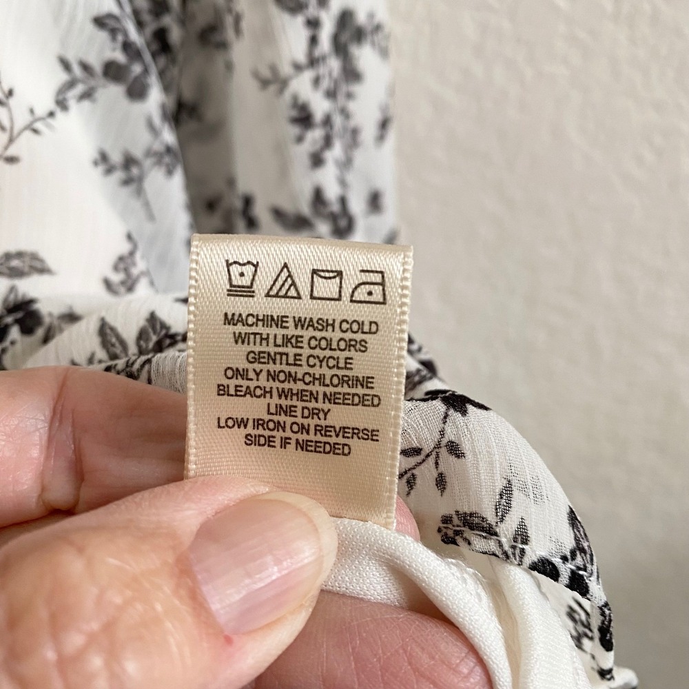Thirty Thirty‎ LA Babydoll Mini Dress Floral White Black Prairie Ruffle Size L - Picture 10 of 12